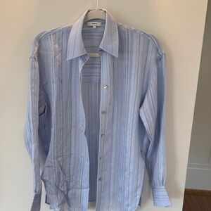 Vince Pale Blue Vertical-Stripe Button-Up Shirt